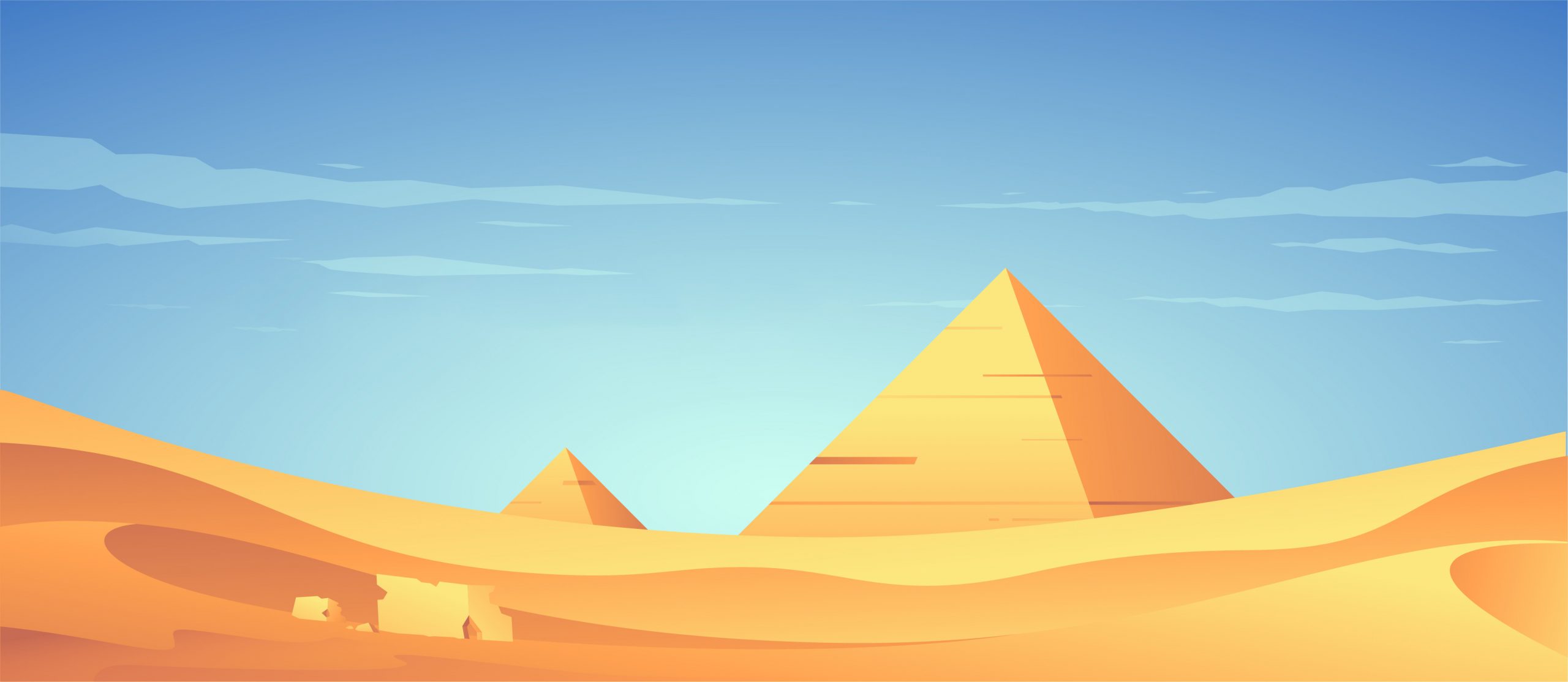 An artist's illustration of the Egyptian pyramids. Shutterstock.