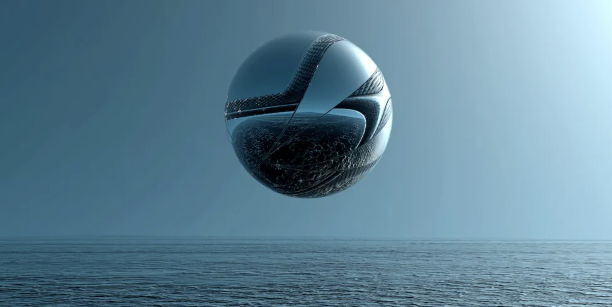 An illustration of a massive UFO hovering above the ocean. Image Credit Depositphotos.