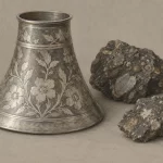 Ukrašena metalna posuda uz ulomke stijene